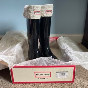 Women’s Hunter Rain Boots Adjustable w/ Socks | Size 9 | Glossy Black | w/ box